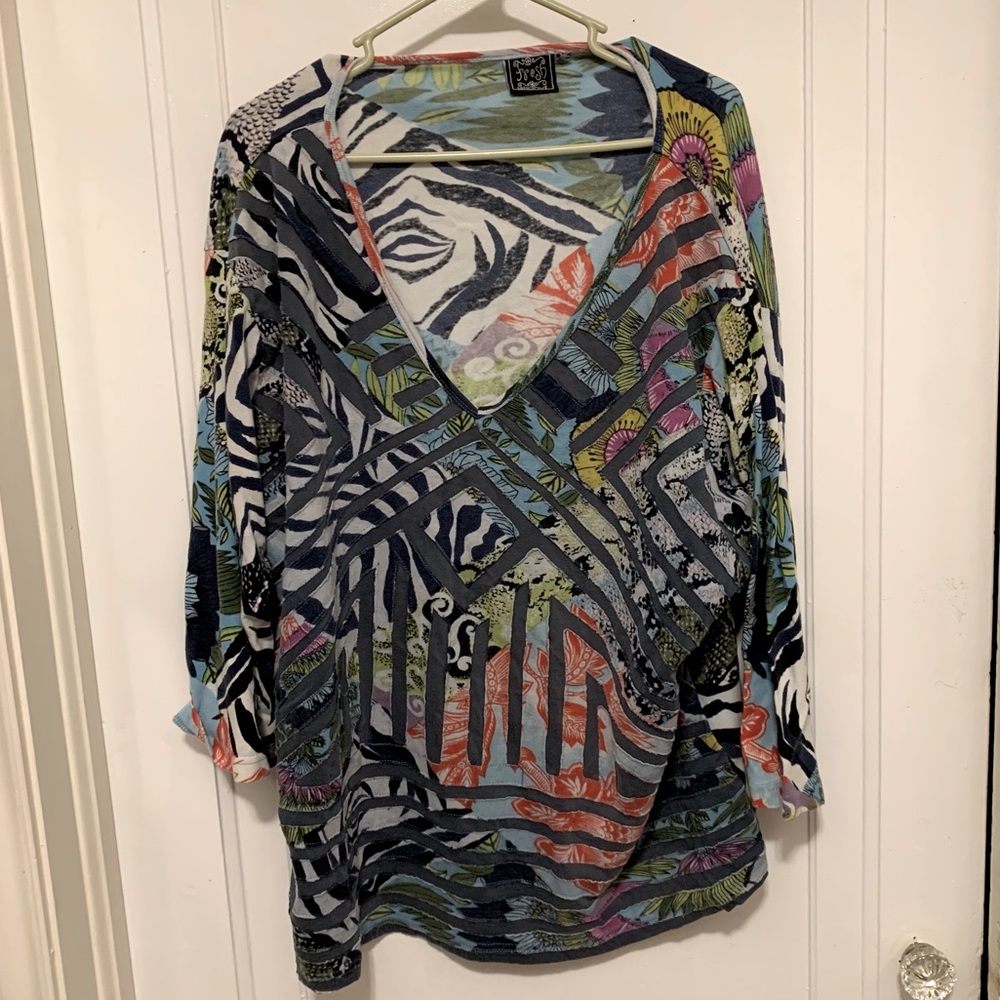 Fresh Groove abstract tee 3/4 sleeve women’s plus top 2X